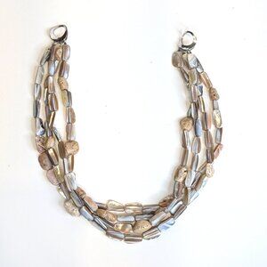Vintage shell bead 4-stand necklace with Sterling silver (925) closure